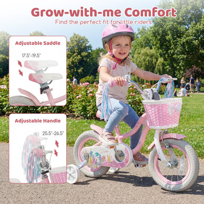 12 Inch Kids Bike Adjustable with Basket and Streamers for Girls Aged 3-4 Years Old Pink, Pink Kids Bike at Gallery Canada