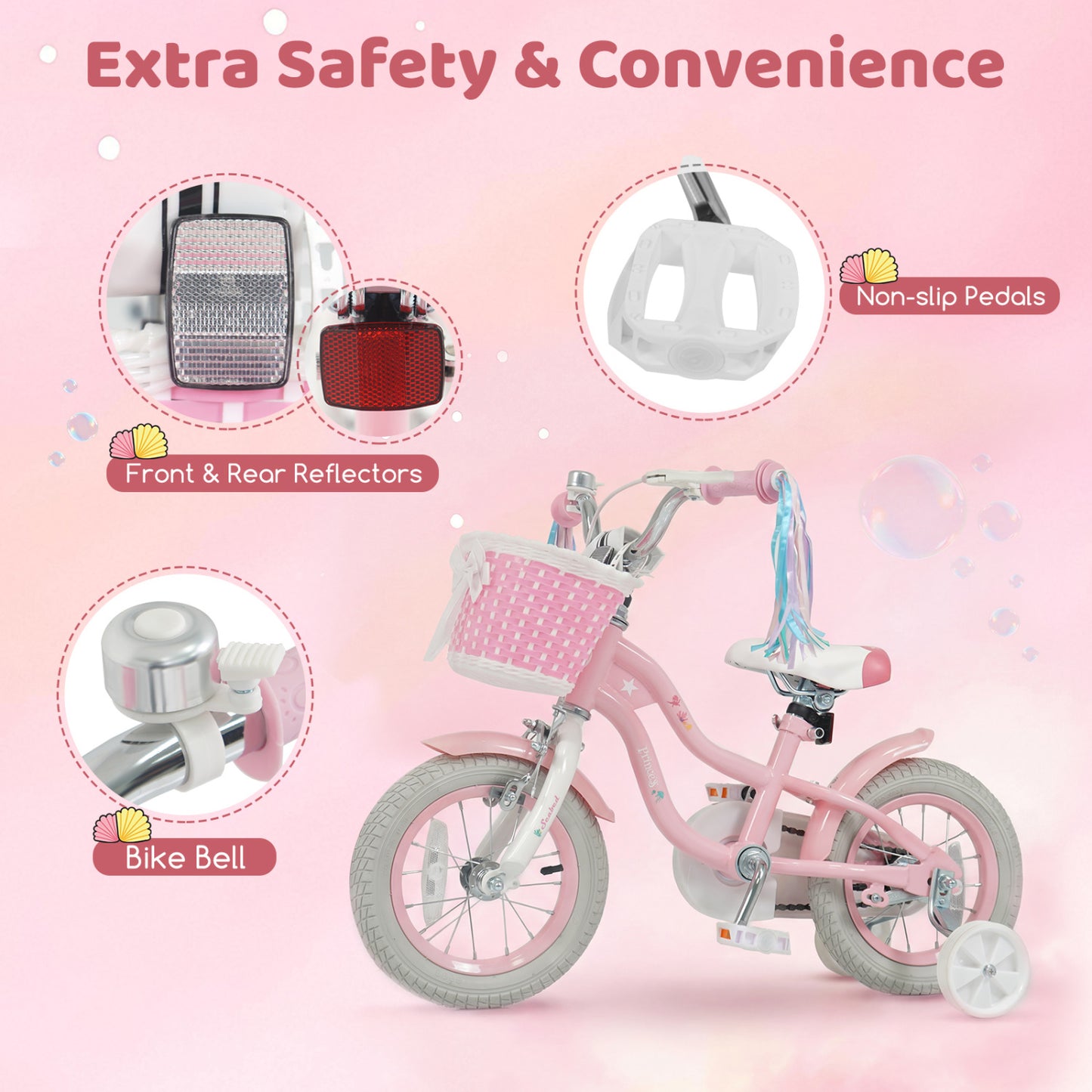 12 Inch Kids Bike Adjustable with Basket and Streamers for Girls Aged 3-4 Years Old Pink, Pink Kids Bike at Gallery Canada