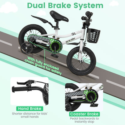 12 Inch Kids Bike Children Bicycle with Training Wheels for 3-4 Years Old, White Kids Bike at Gallery Canada