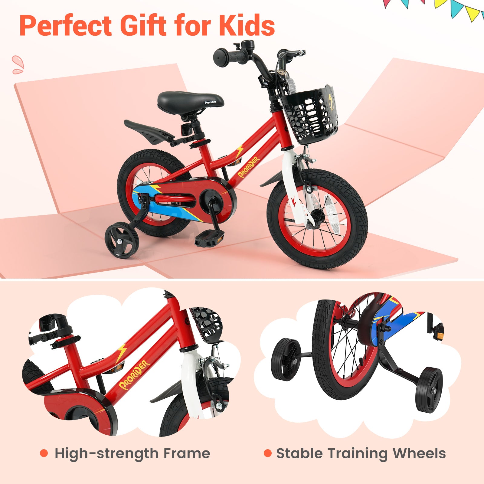 12 Inch Kids Bike Children Bicycle with Training Wheels for 3-4 Years Old, Red Kids Bike at Gallery Canada