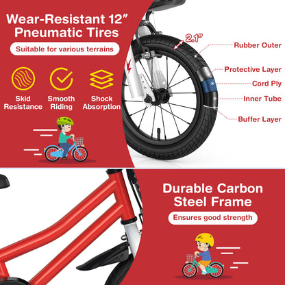 12 Inch Kids Bike Children Bicycle with Training Wheels for 3-4 Years Old, Red Kids Bike at Gallery Canada
