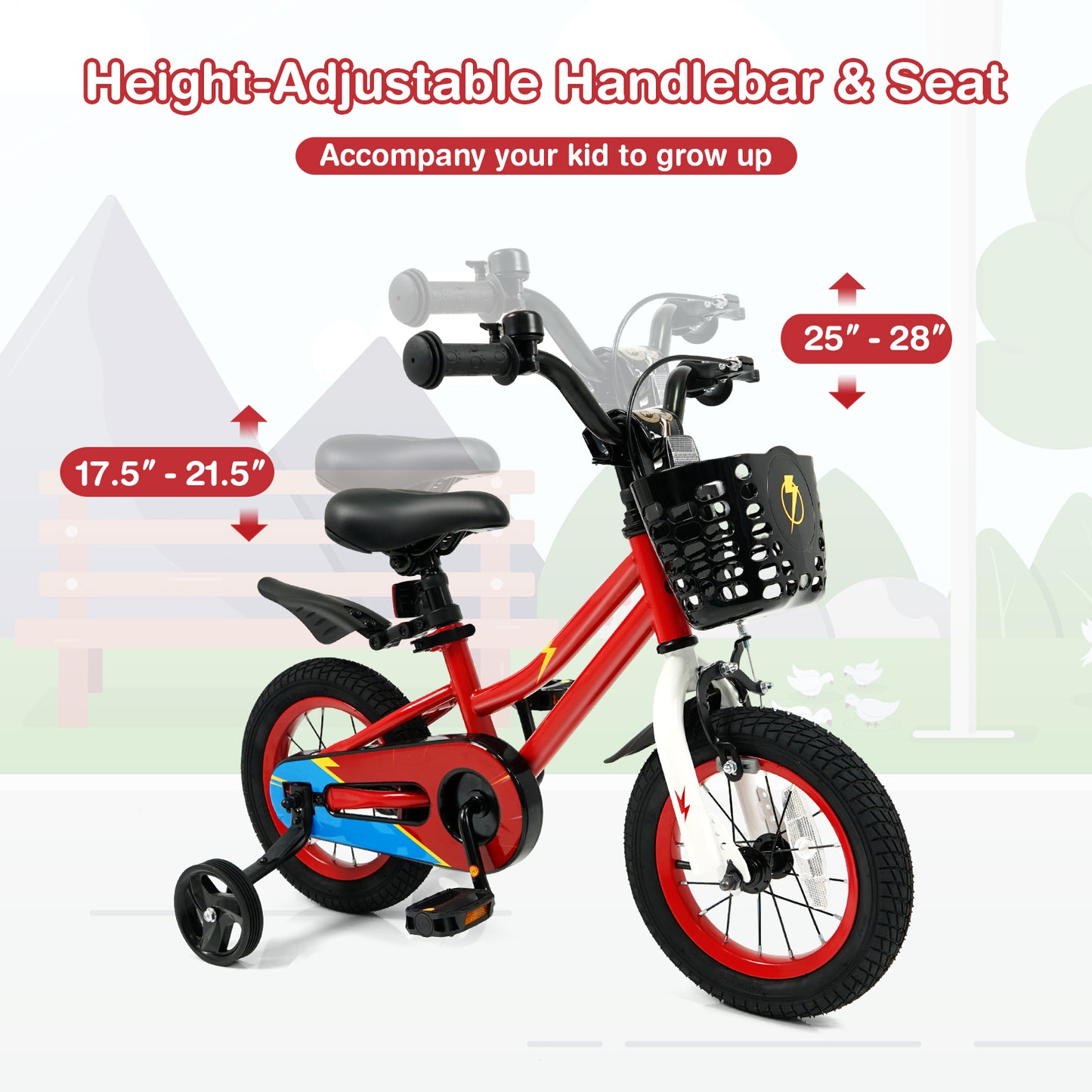 12 Inch Kids Bike Children Bicycle with Training Wheels for 3-4 Years Old, Red Kids Bike at Gallery Canada