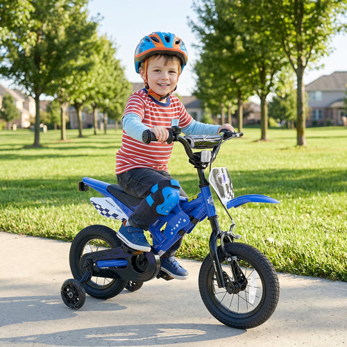 12 Inch Kids Bike, Motorcycle Inspired, Ages 3-4, Blue
