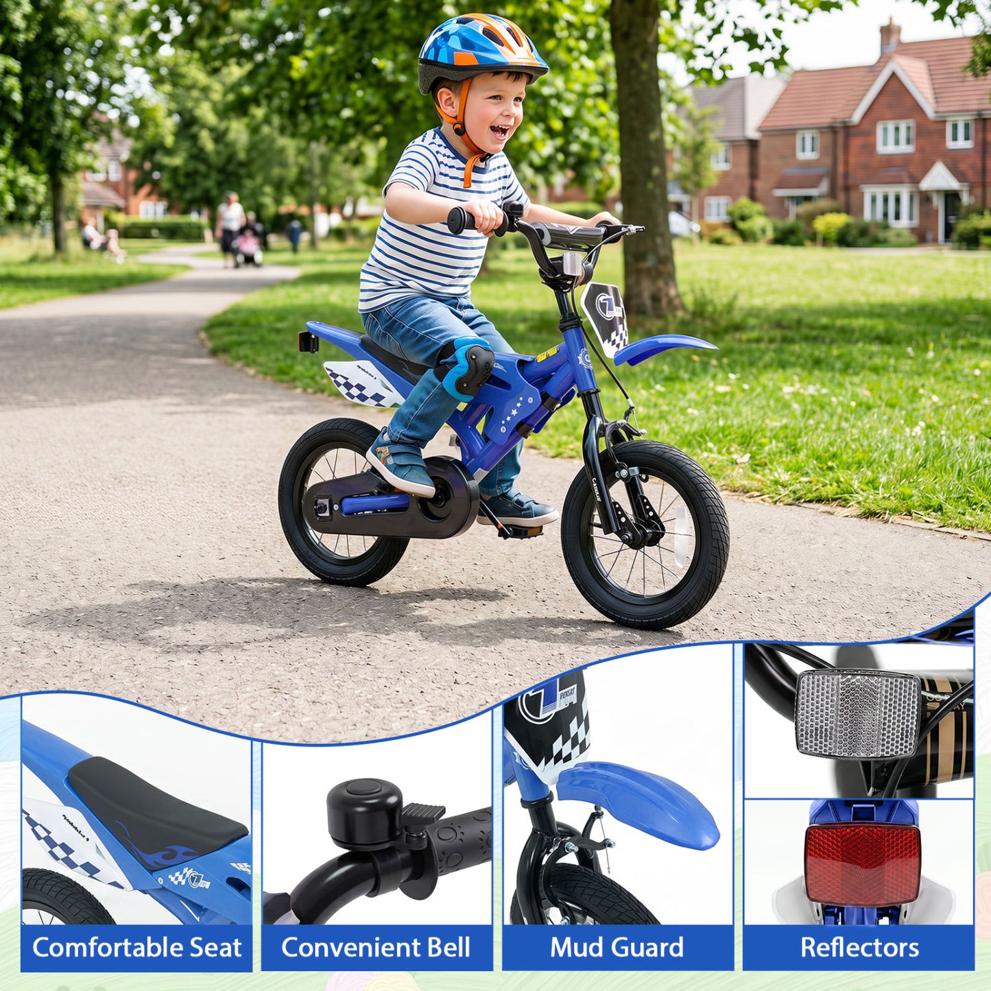 12 Inch Kids Bike, Motorcycle Inspired, Ages 3-4, Blue