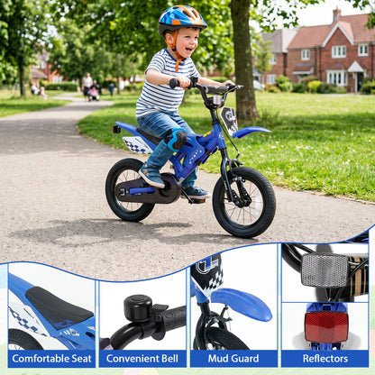 12 Inch Kids Bike, Motorcycle Inspired, Ages 3-4, Blue