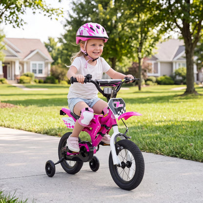 12 Inch Kids Bike Motorcycle-Style for Ages 3-4, Pink