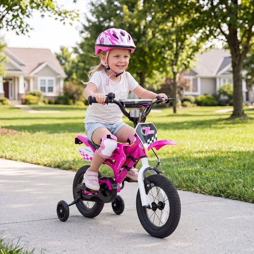 12 Inch Kids Bike Motorcycle-Style for Ages 3-4, Pink