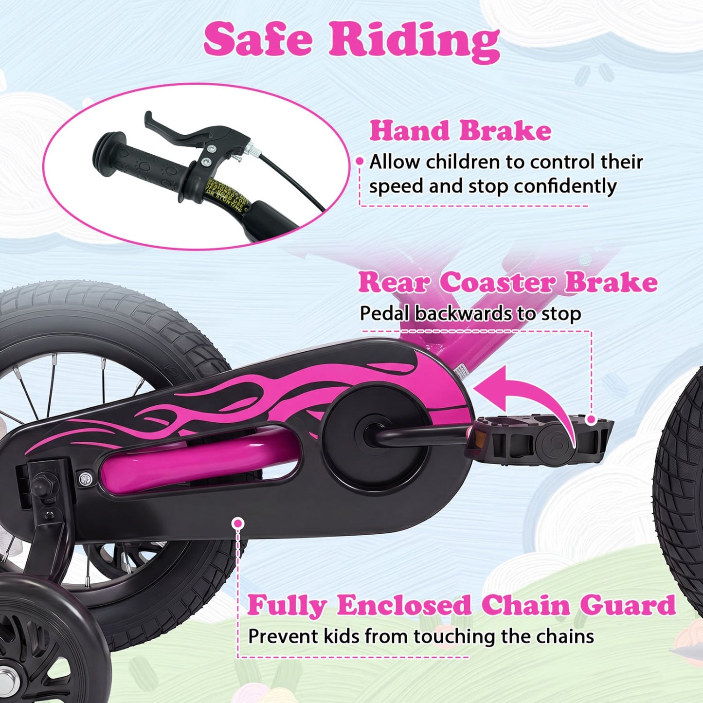12 Inch Kids Bike Motorcycle-Style for Ages 3-4, Pink