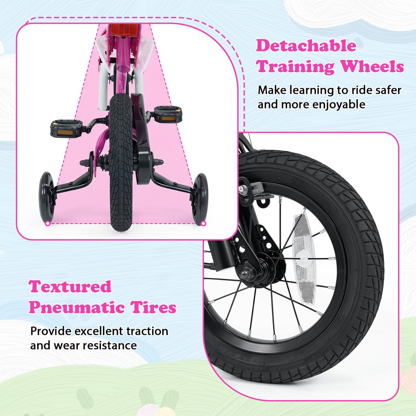 12 Inch Kids Bike Motorcycle-Style for Ages 3-4, Pink