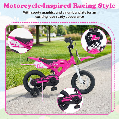 12 Inch Kids Bike Motorcycle-Style for Ages 3-4, Pink