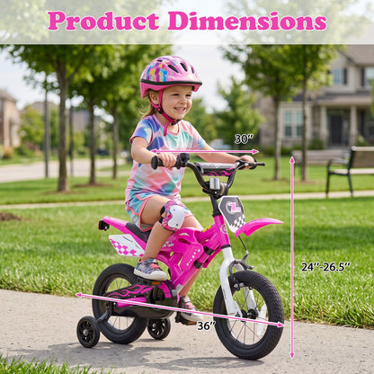 12 Inch Kids Bike Motorcycle-Style for Ages 3-4, Pink