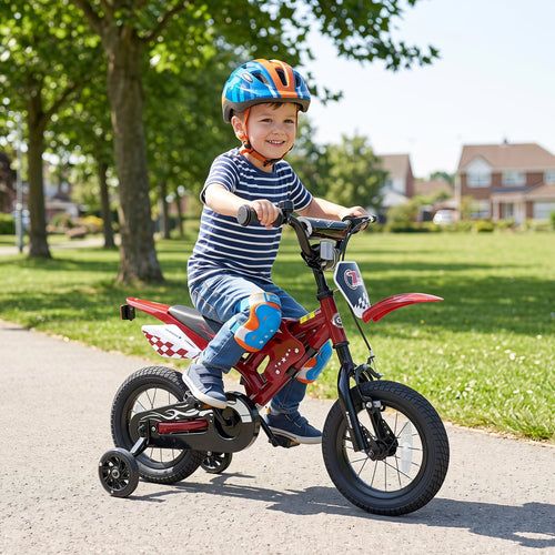 12 Inch Kids Bike Motorcycle-Inspired for Boy Girl Ages 3-4 Years, Red