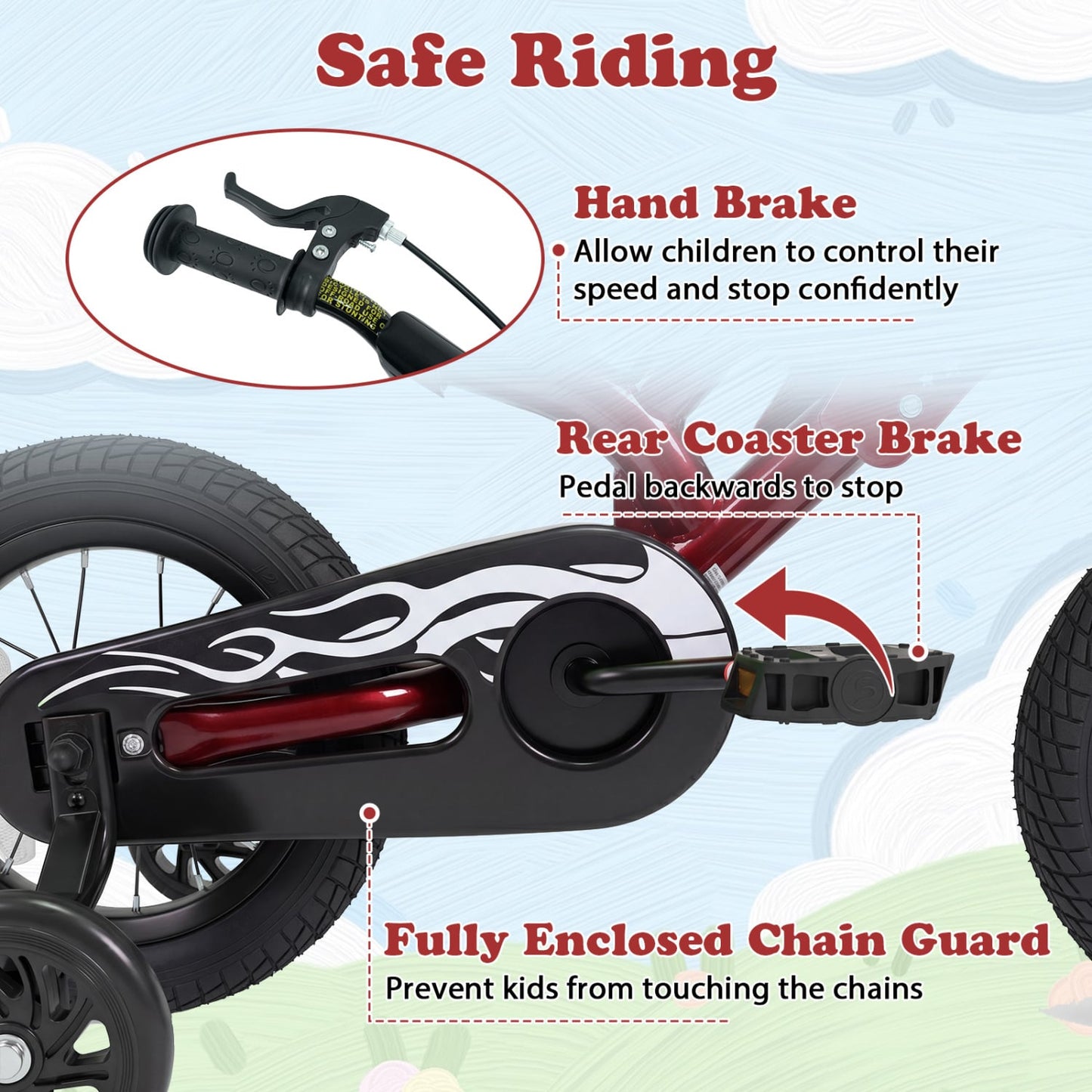 12 Inch Kids Bike Motorcycle-Inspired for Boy Girl Ages 3-4 Years, Red
