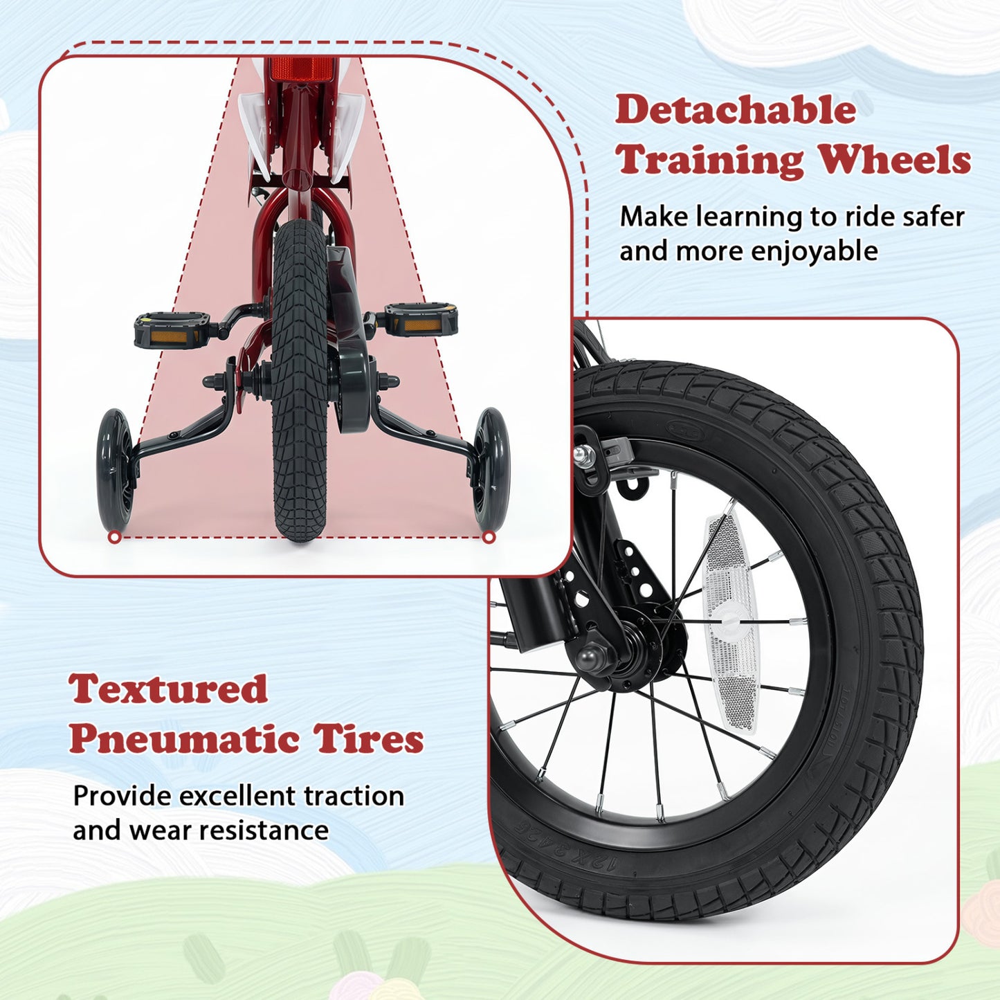 12 Inch Kids Bike Motorcycle-Inspired for Boy Girl Ages 3-4 Years, Red