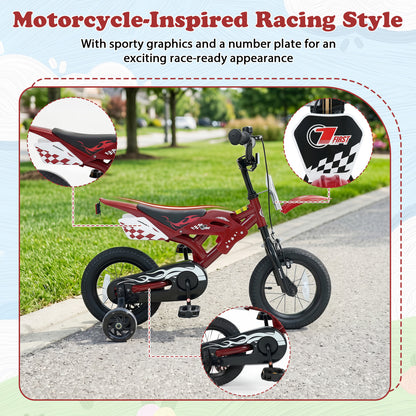 12 Inch Kids Bike Motorcycle-Inspired for Boy Girl Ages 3-4 Years, Red