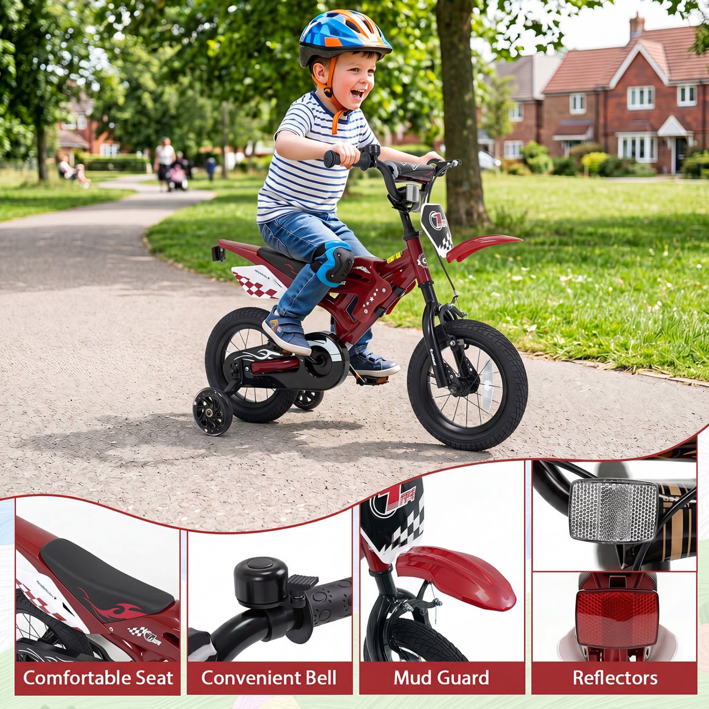 12 Inch Kids Bike Motorcycle-Inspired for Boy Girl Ages 3-4 Years, Red