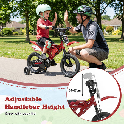 12 Inch Kids Bike Motorcycle-Inspired for Boy Girl Ages 3-4 Years, Red