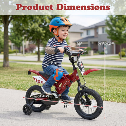 12 Inch Kids Bike Motorcycle-Inspired for Boy Girl Ages 3-4 Years, Red
