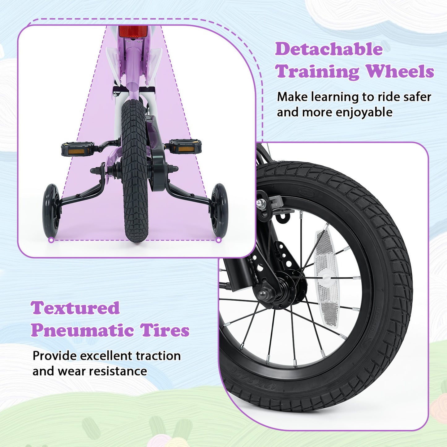 12 Inch Kids Bike, Ages 3-4 Years, Purple