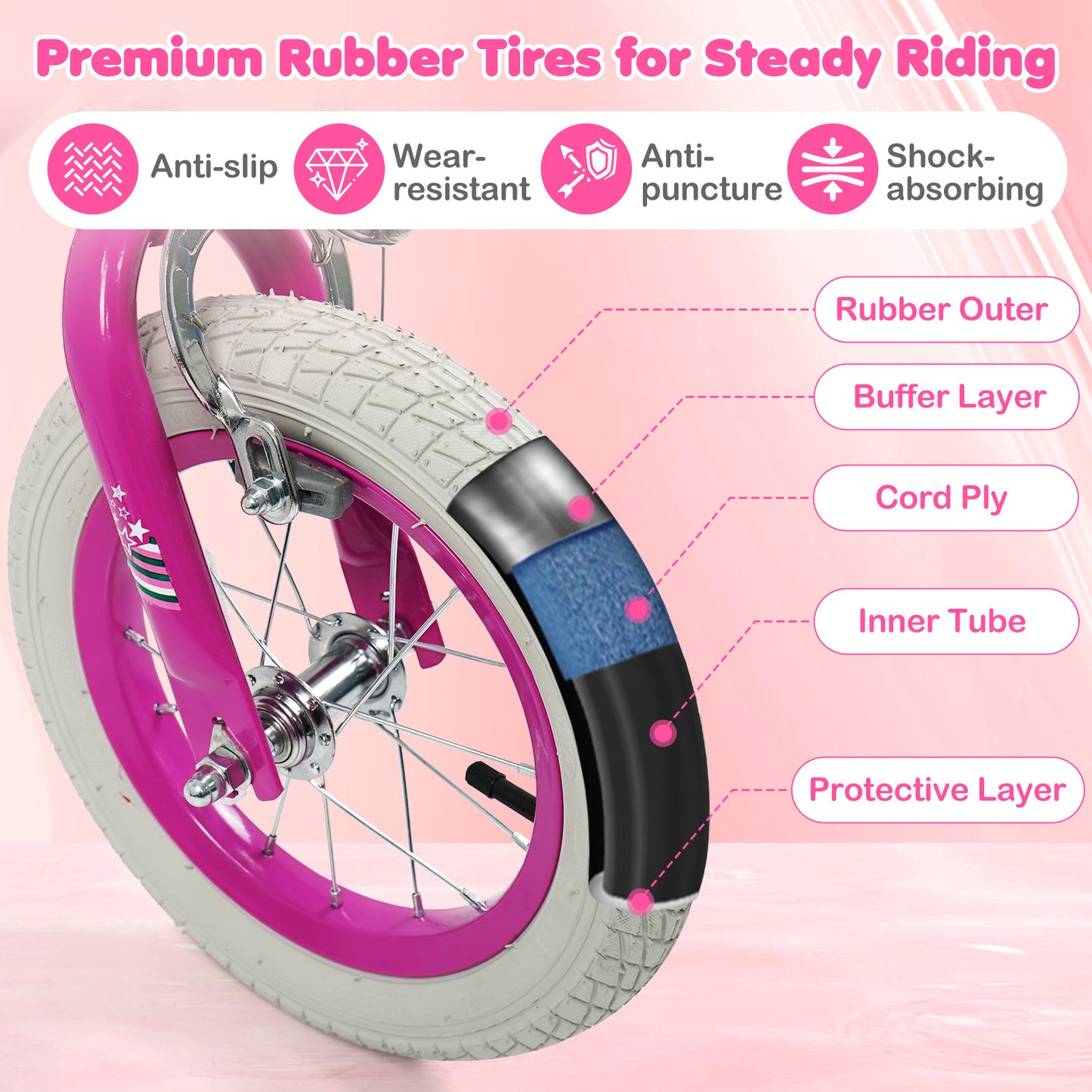 12 Inch Kids Bike for Aged 3-8 Years Old with Adjustable Handlebar Pink- Starlight Wave, Pink Kids Bike at Gallery Canada