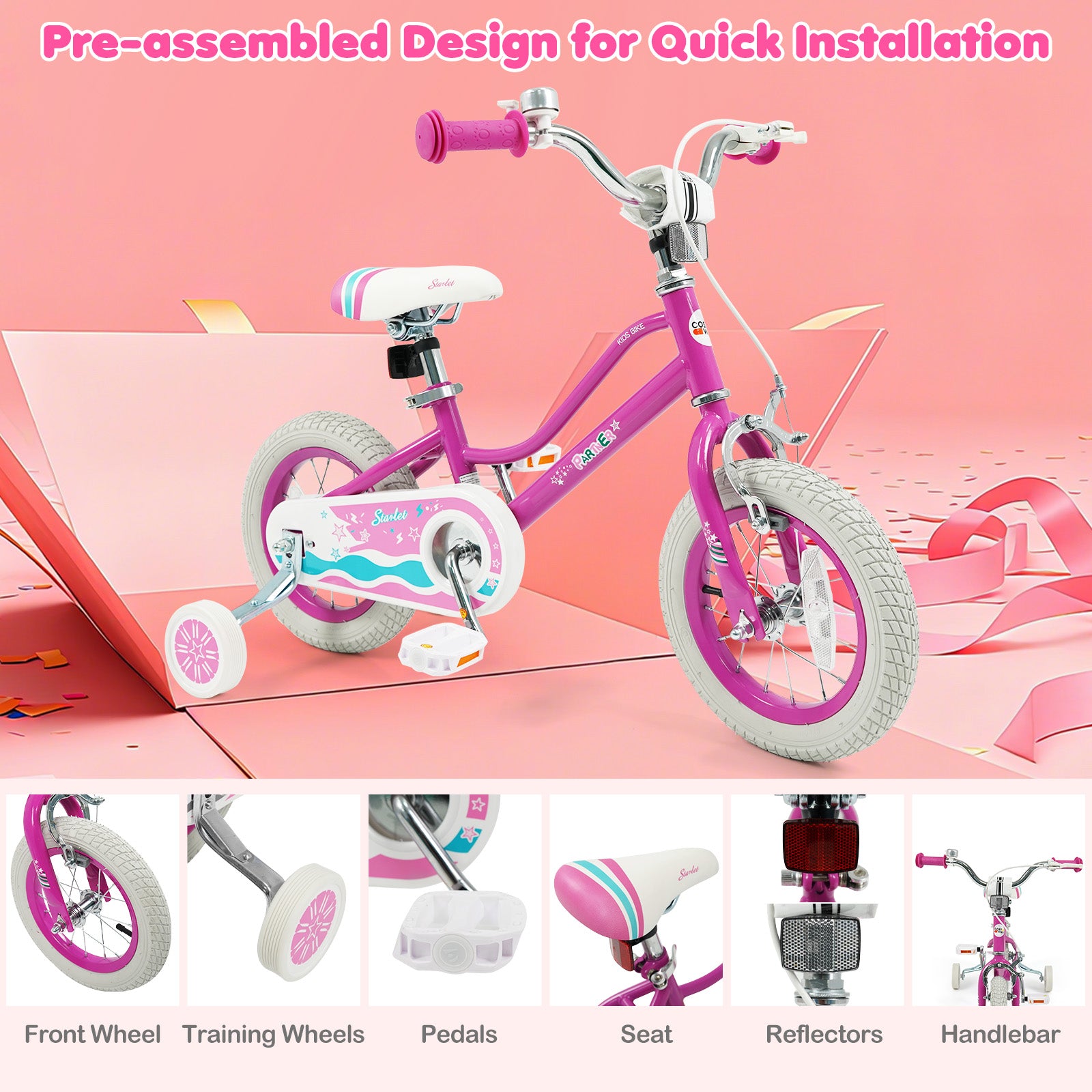 12 Inch Kids Bike, Adjustable Handlebar, Pink Starlight Wave Kids Bike at Gallery Canada