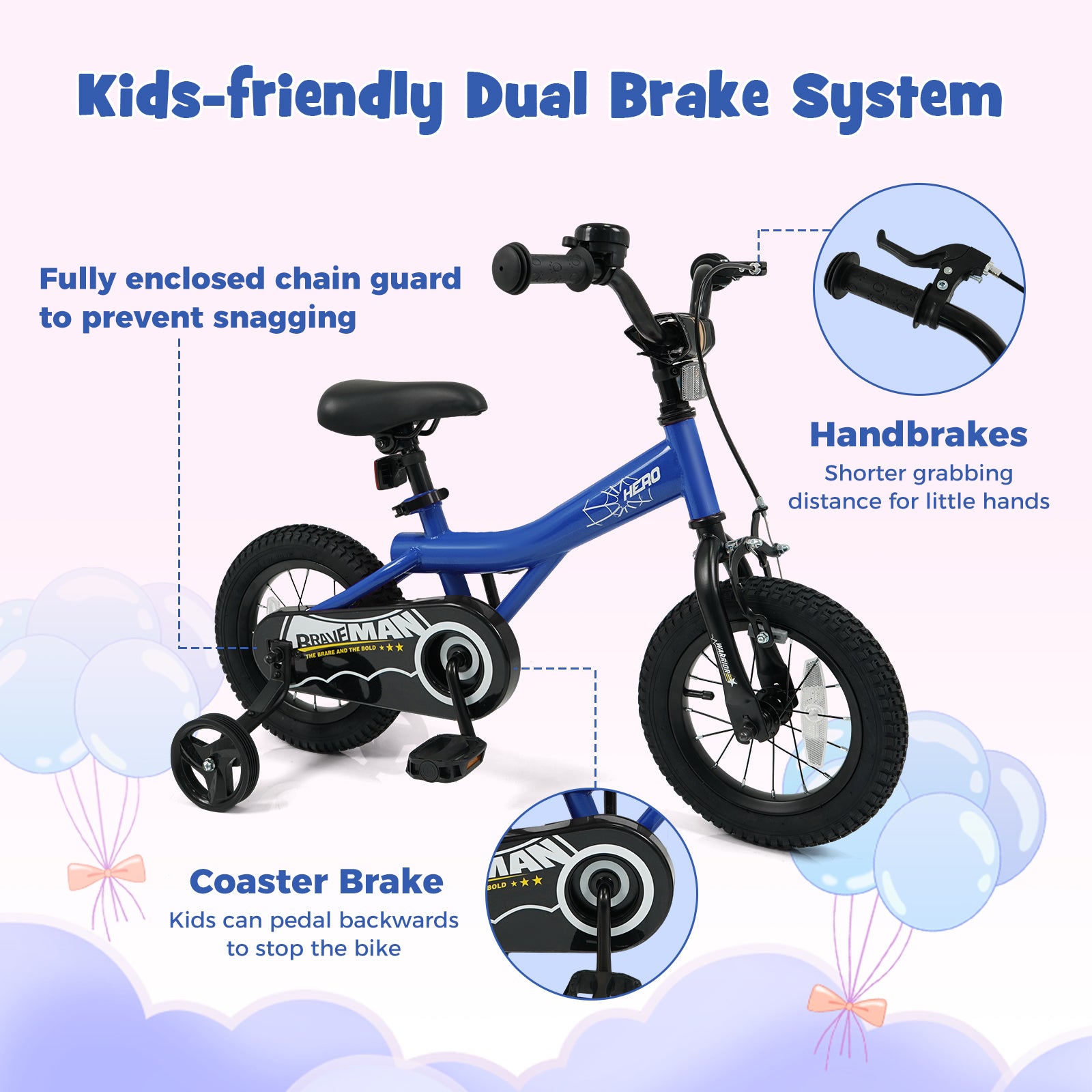12-Inch Kids Bike with Removable Training Wheels Navy - Brave Hero, Navy Kids Bike at Gallery Canada