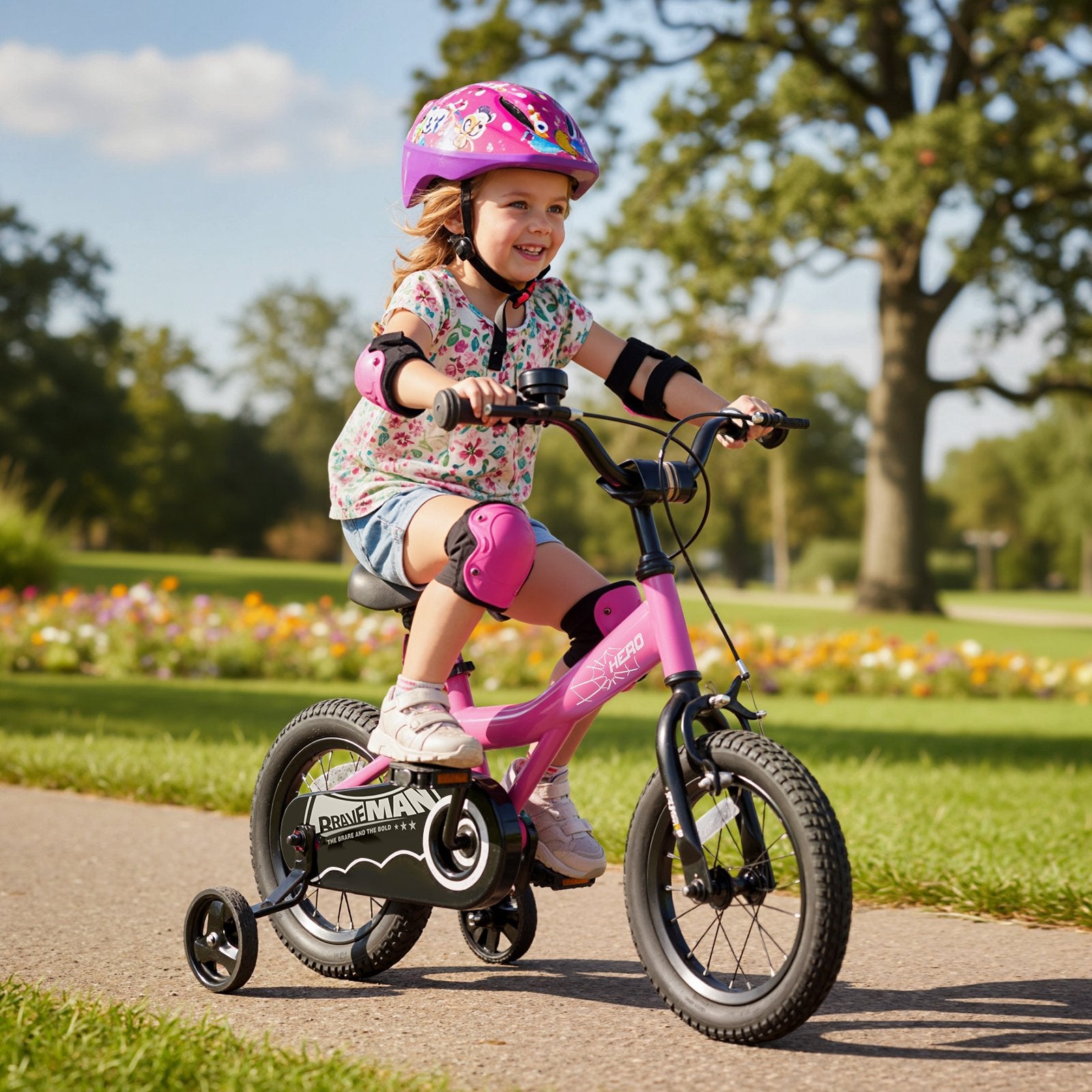 12-Inch Kids Bike with Removable Training Wheels Pink-Brave Hero Scooters at Gallery Canada