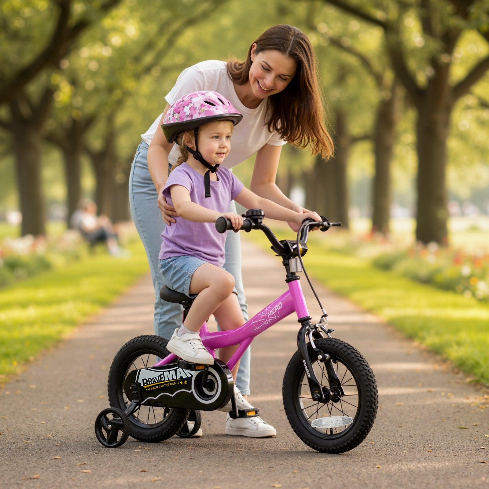 12-Inch Kids Bike with Removable Training Wheels Pink-Brave Hero Scooters at Gallery Canada