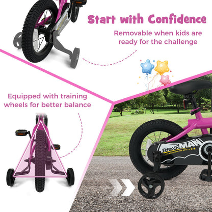 12-Inch Kids Bike with Removable Training Wheels Pink-Brave Hero Scooters at Gallery Canada