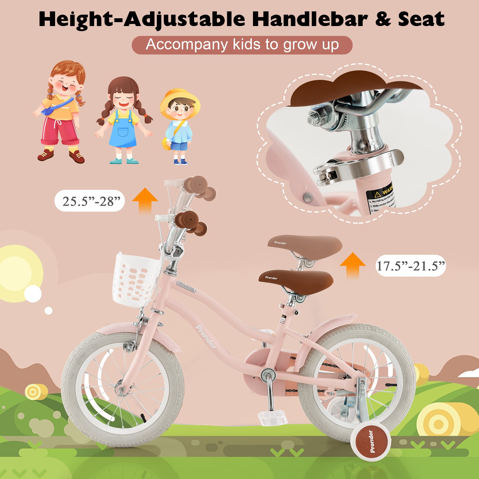 12 Inch Kids Bike With Training Wheels, Ages 3-8 Years, Pink Kids Bike at Gallery Canada