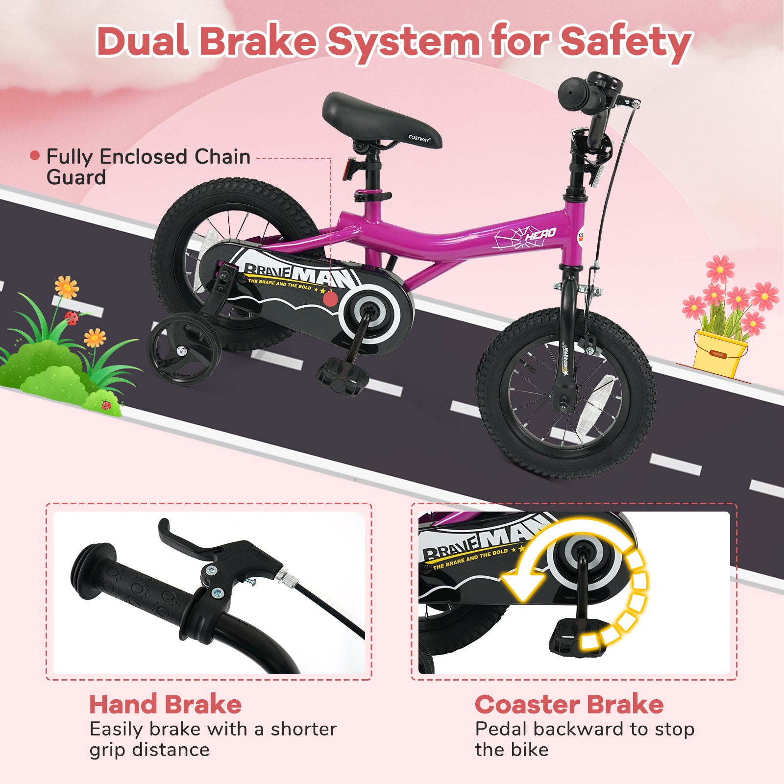 12-Inch Kids Bike With Removable Training Wheels, Brave Hero, Pink Scooters at Gallery Canada