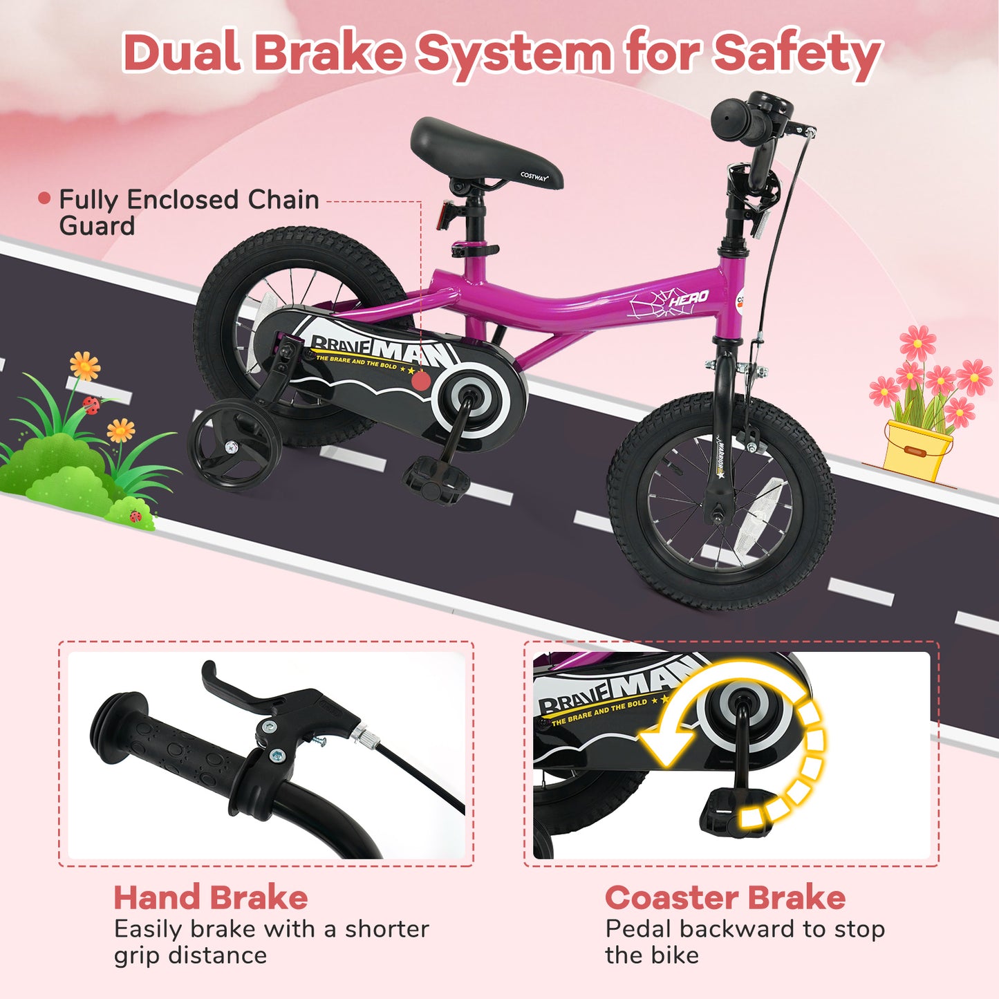 12-Inch Kids Bike With Removable Training Wheels, Brave Hero, Pink Scooters at Gallery Canada