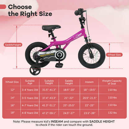 12-Inch Kids Bike With Removable Training Wheels, Brave Hero, Pink Scooters at Gallery Canada