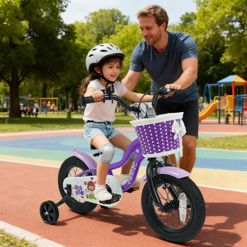 12 Inch Kids Bike with Training Wheels for Aged 3-4 Years Old - Magic Purple, Purple