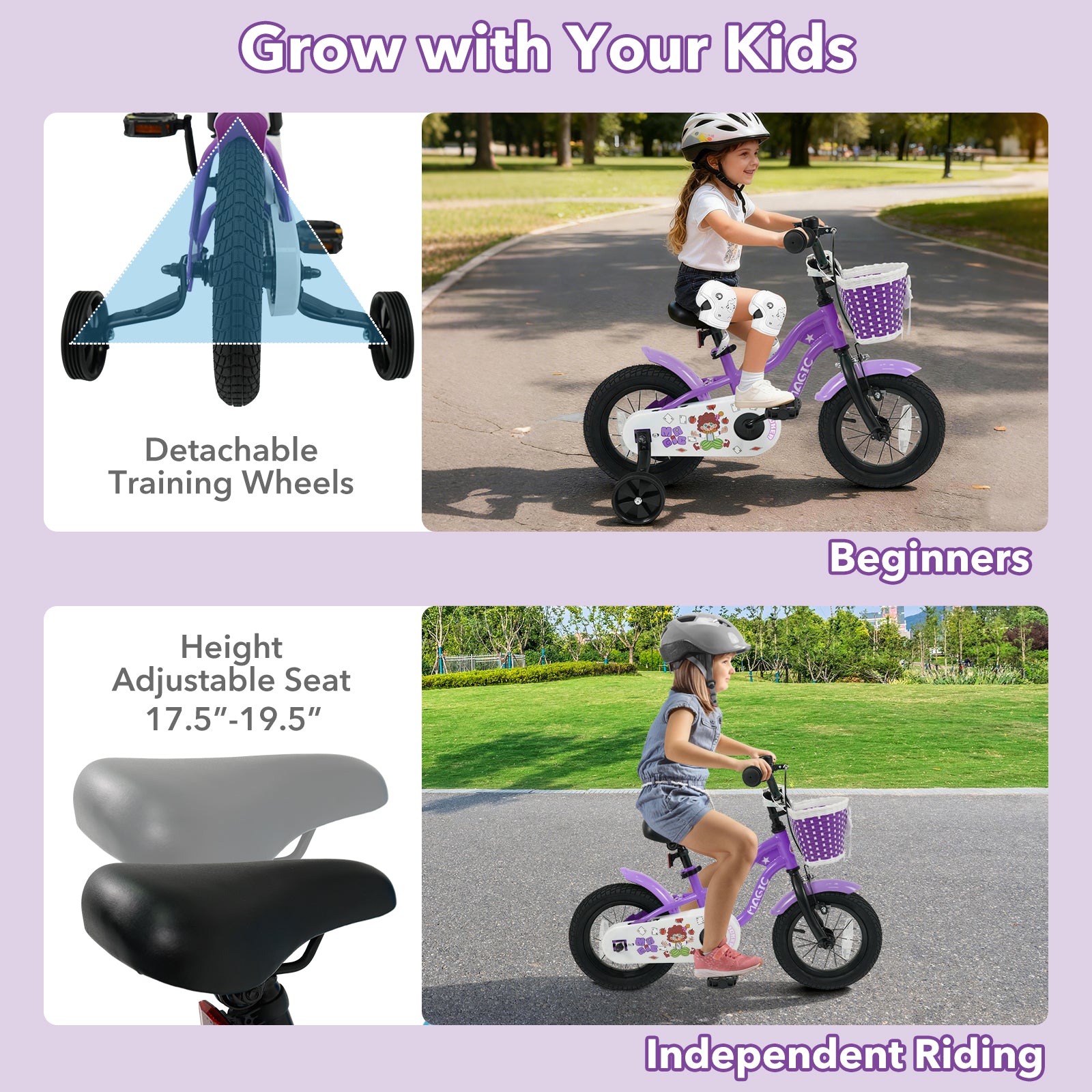 12 Inch Kids Bike with Training Wheels for Aged 3-4 Years Old - Magic Purple, Purple Kids Bike at Gallery Canada