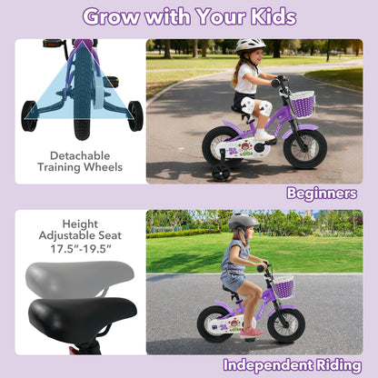 12 Inch Kids Bike with Training Wheels for Aged 3-4 Years Old - Magic Purple, Purple Kids Bike at Gallery Canada