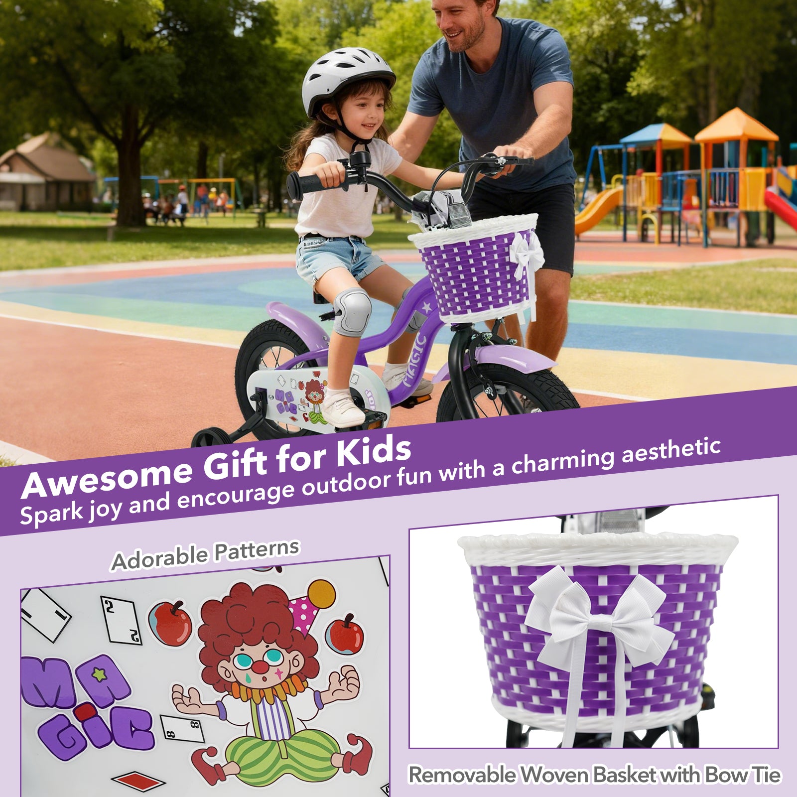 12 Inch Kids Bike with Training Wheels for Aged 3-4 Years Old - Magic Purple, Purple Kids Bike at Gallery Canada
