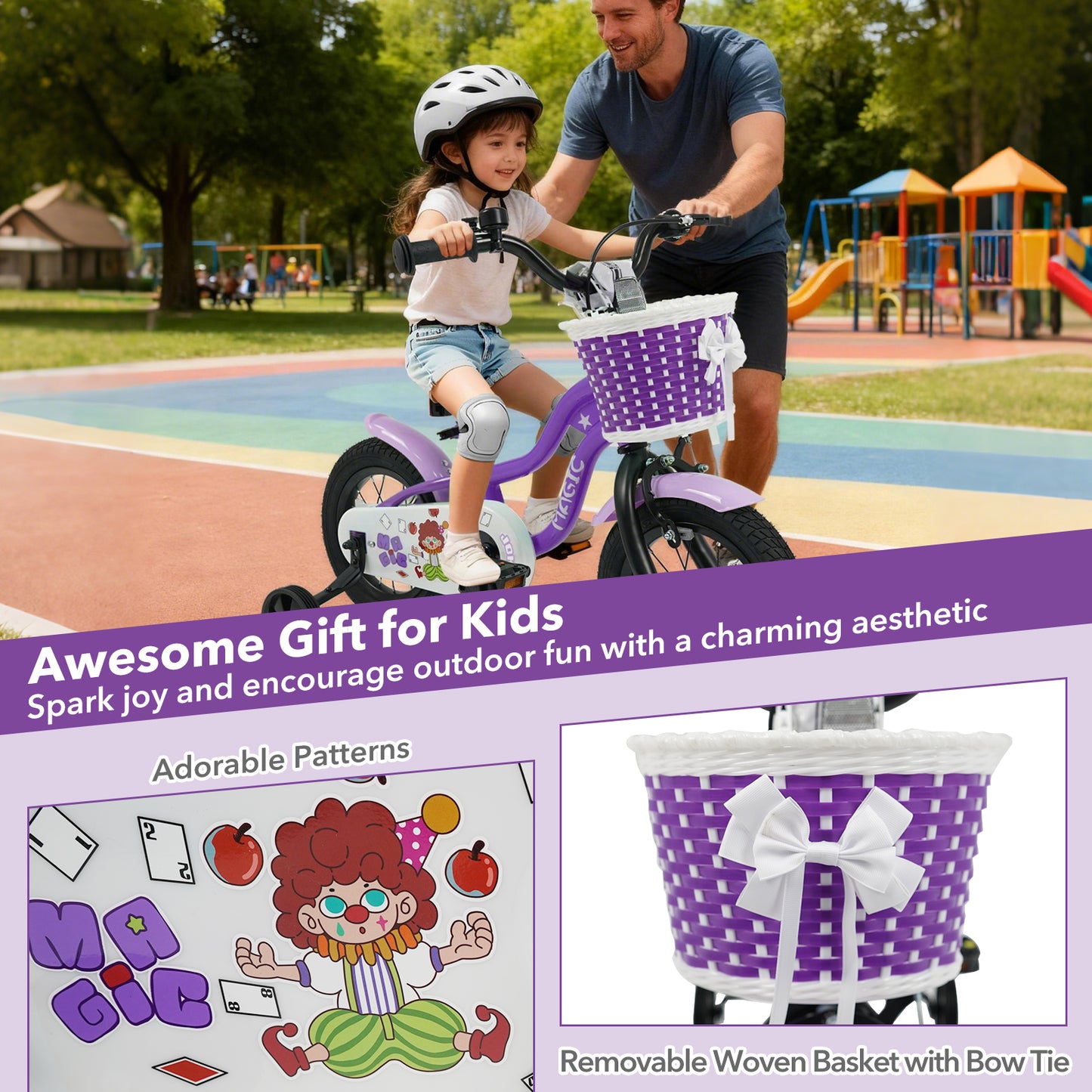 12 Inch Kids Bike with Training Wheels for Aged 3-4 Years Old - Magic Purple, Purple Kids Bike at Gallery Canada