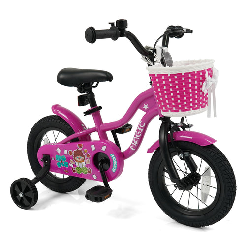 12 Inch Kids Bike with Training Wheels for Aged 3-4 Years Old - Magic Rose, Rose Red