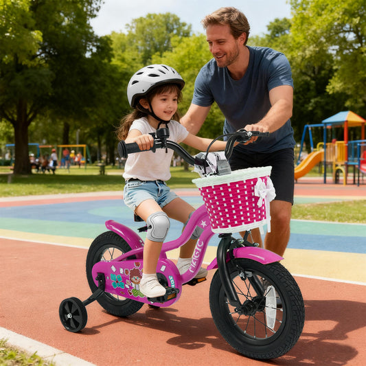 12 Inch Kids Bike with Training Wheels for Aged 3-4 Years Old - Magic Rose, Rose Red Kids Bike Rose Red at Gallery Canada
