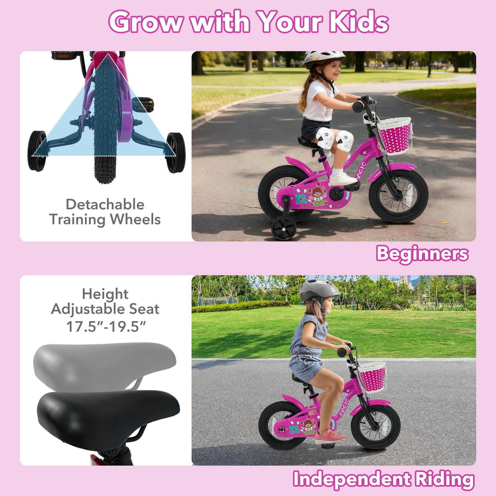 12 Inch Kids Bike with Training Wheels for Aged 3-4 Years Old - Magic Rose, Rose Red Kids Bike at Gallery Canada