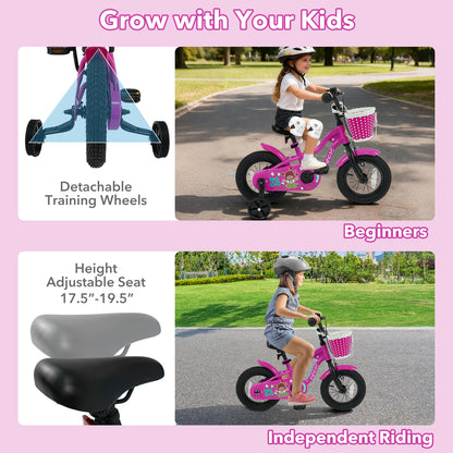 12 Inch Kids Bike with Training Wheels for Aged 3-4 Years Old - Magic Rose, Rose Red Kids Bike at Gallery Canada