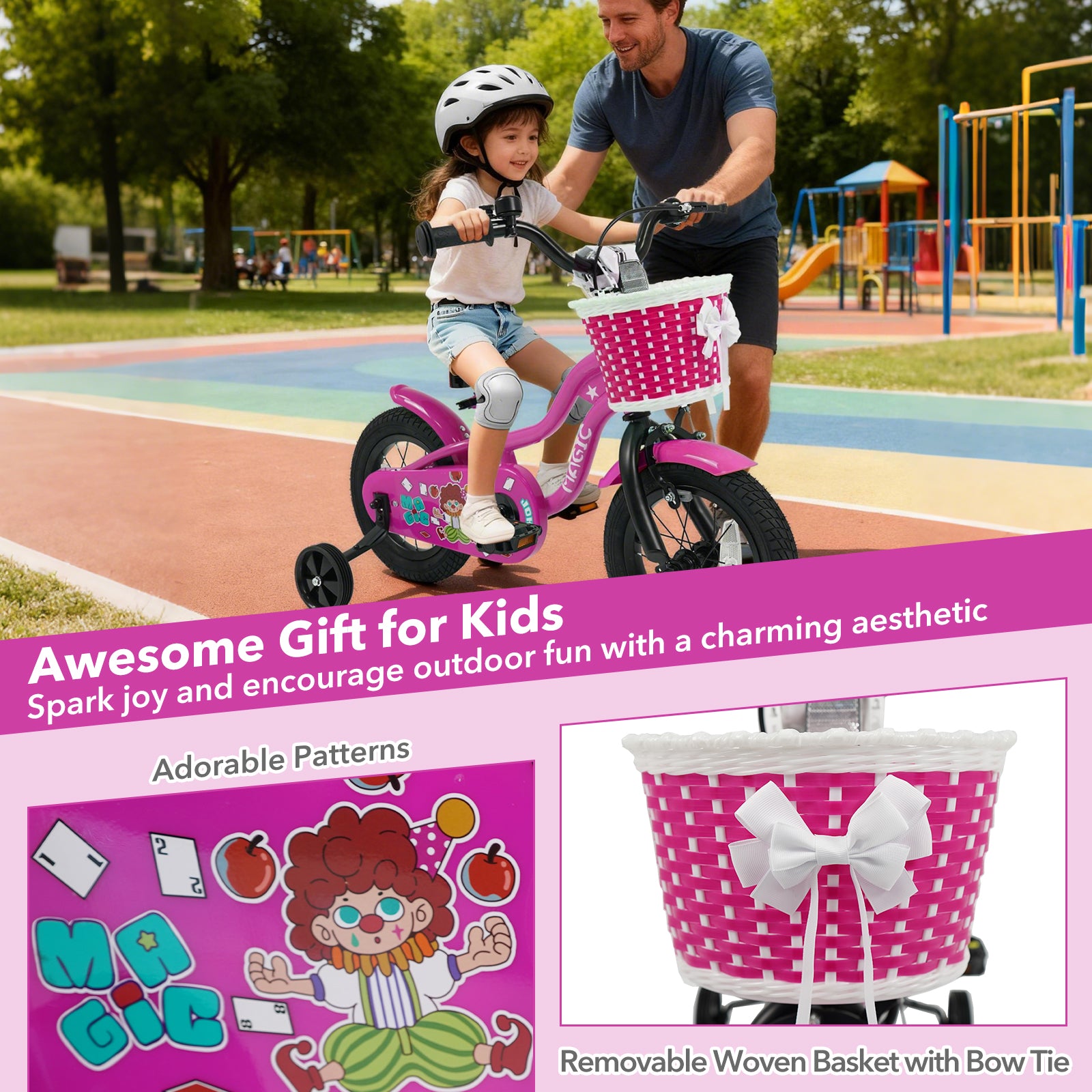 12 Inch Kids Bike with Training Wheels for Aged 3-4 Years Old - Magic Rose, Rose Red Kids Bike at Gallery Canada