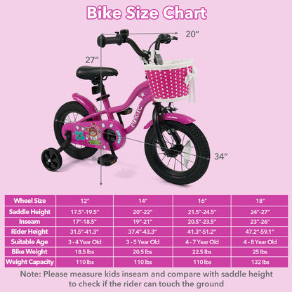 12 Inch Kids Bike with Training Wheels for Aged 3-4 Years Old - Magic Rose, Rose Red Kids Bike at Gallery Canada