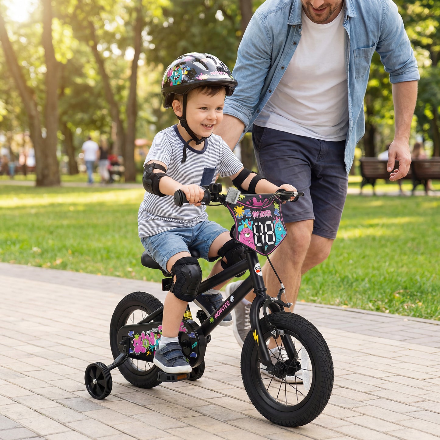 12 Inch Kids Bike with Training Wheels for Ages 3-4 Years Old Black- Street Art Time, Black Kids Bike at Gallery Canada