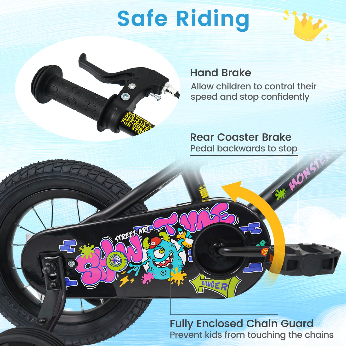 12 Inch Kids Bike with Training Wheels for Ages 3-4 Years Old Black- Street Art Time, Black Kids Bike at Gallery Canada