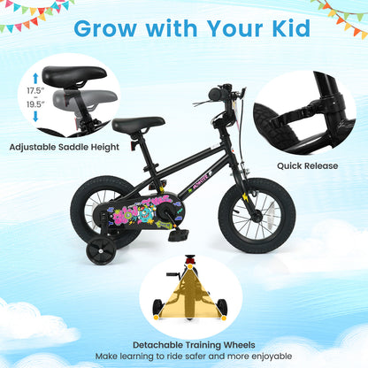 12 Inch Kids Bike with Training Wheels for Ages 3-4 Years Old Black- Street Art Time, Black Kids Bike at Gallery Canada