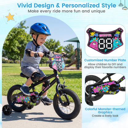 12 Inch Kids Bike with Training Wheels for Ages 3-4 Years Old Black- Street Art Time, Black Kids Bike at Gallery Canada