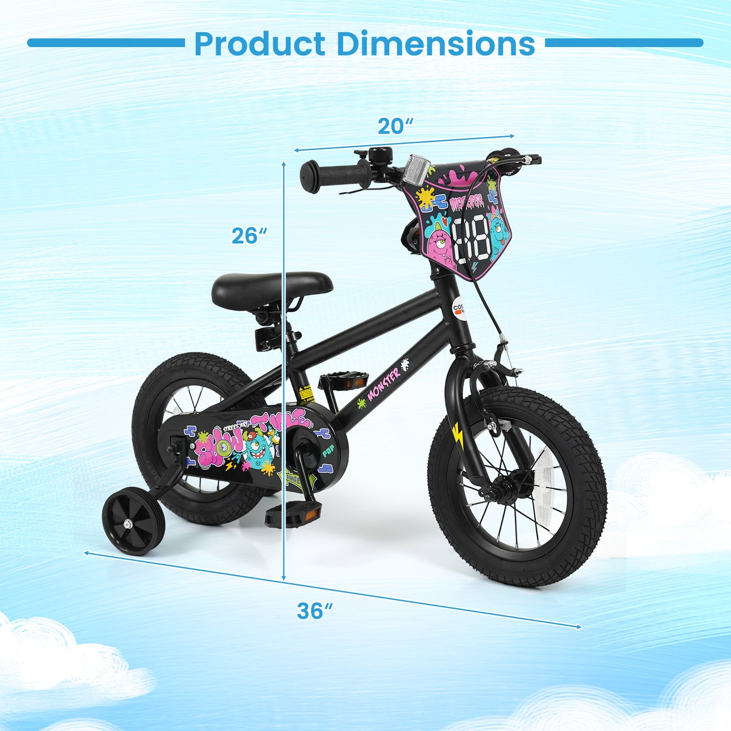 12 Inch Kids Bike with Training Wheels for Ages 3-4 Years Old Black- Street Art Time, Black Kids Bike at Gallery Canada