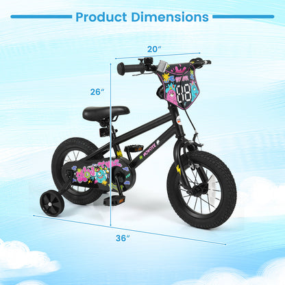 12 Inch Kids Bike with Training Wheels for Ages 3-4 Years Old Black- Street Art Time, Black Kids Bike at Gallery Canada